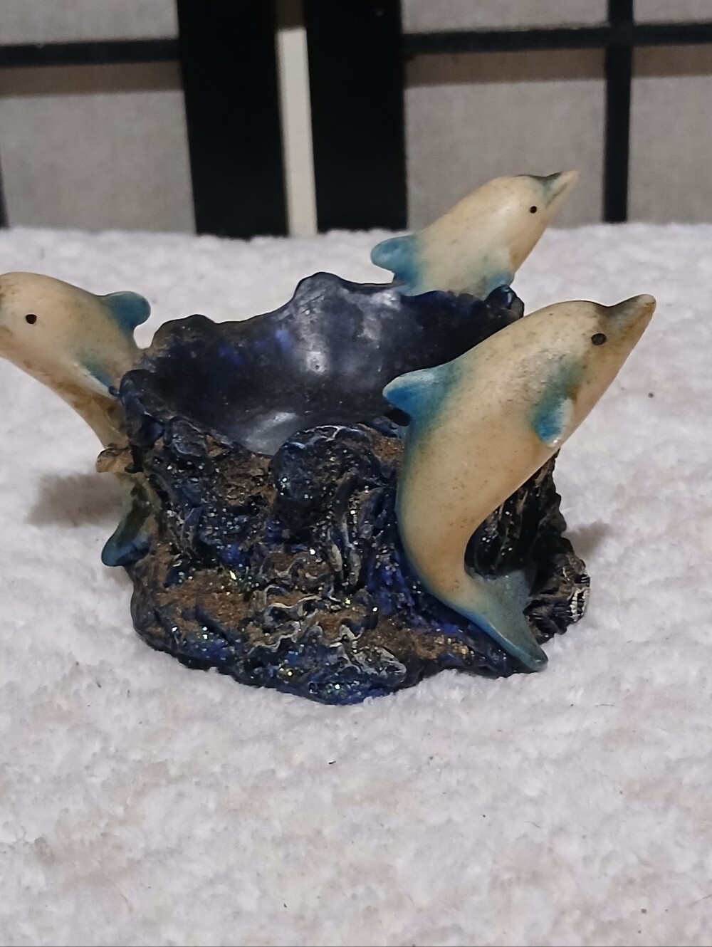 Ceramic Dolphin Accent Bowl in Blue and Cream